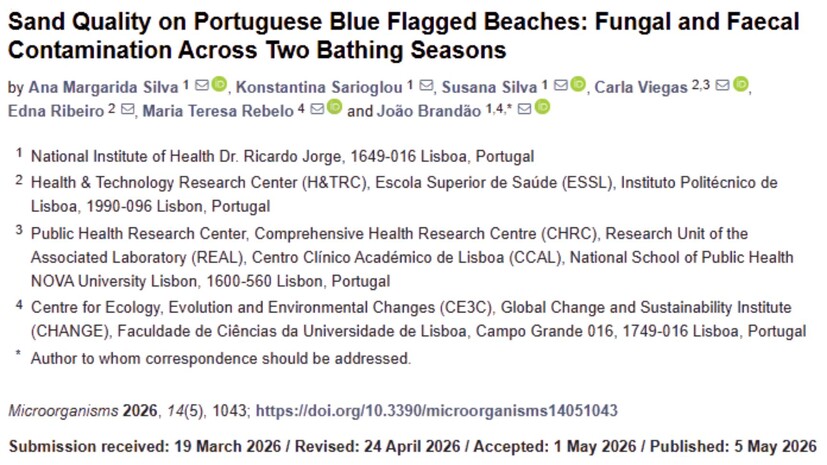 Artigo : " Sand Quality on Portuguese Blue Flagged Beaches: Fungal and Faecal Contamination Across Two Bathing Seasons"